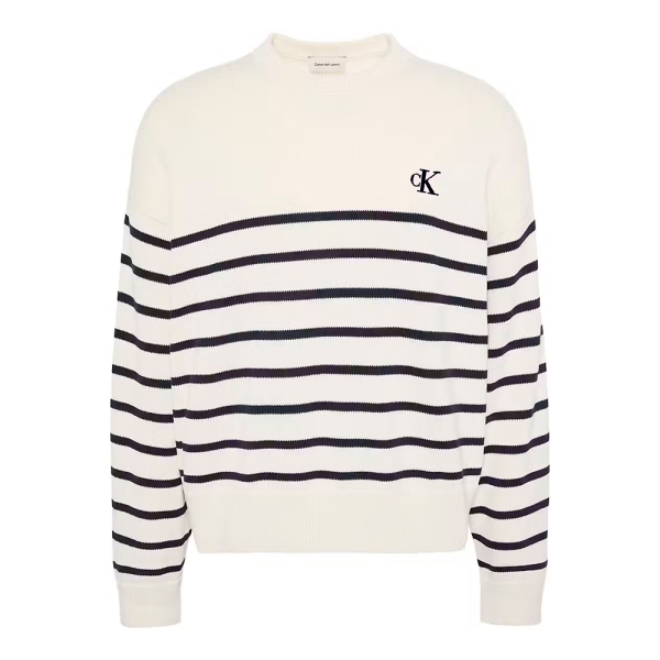 Calvin Klein Vestes en maille et pulls Blanc - Pull en coton ray ample - 2XL - Ref 99 €